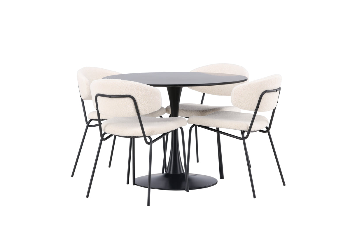 Venture Design Chico & Glade Matstolar 2-pack Vit + Runda Matbord ⌀100 Svart
