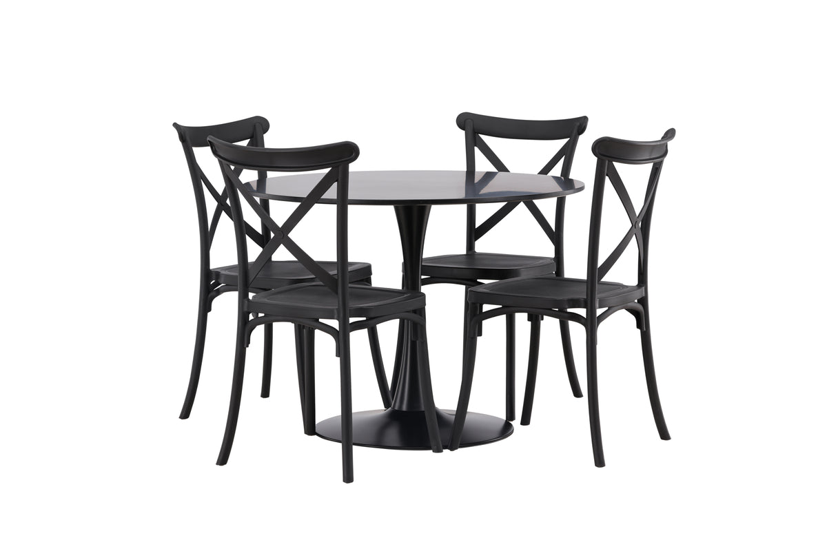 Venture Design Crosett & Glade Matstolar 2-pack Svart + Runda Matbord ⌀100 Svart