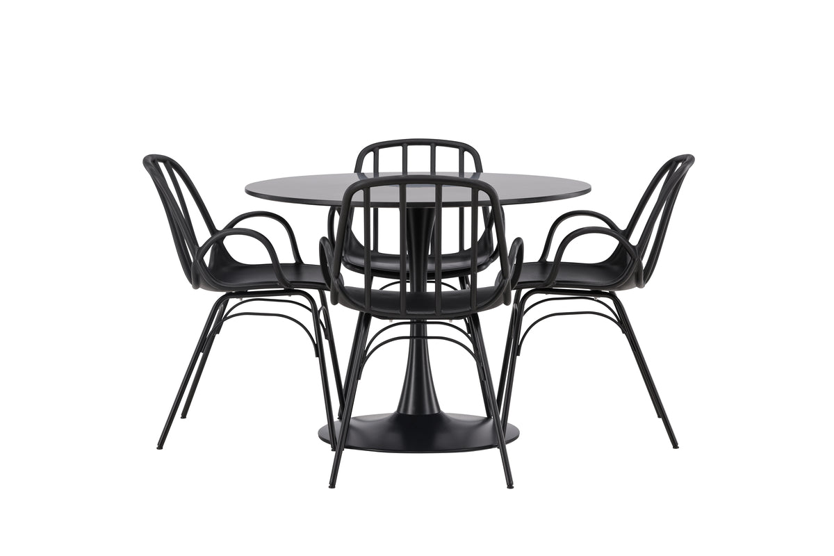 Venture Design Dyrön & Glade Matstolar 2-pack Svart + Runda Matbord ⌀100 Svart