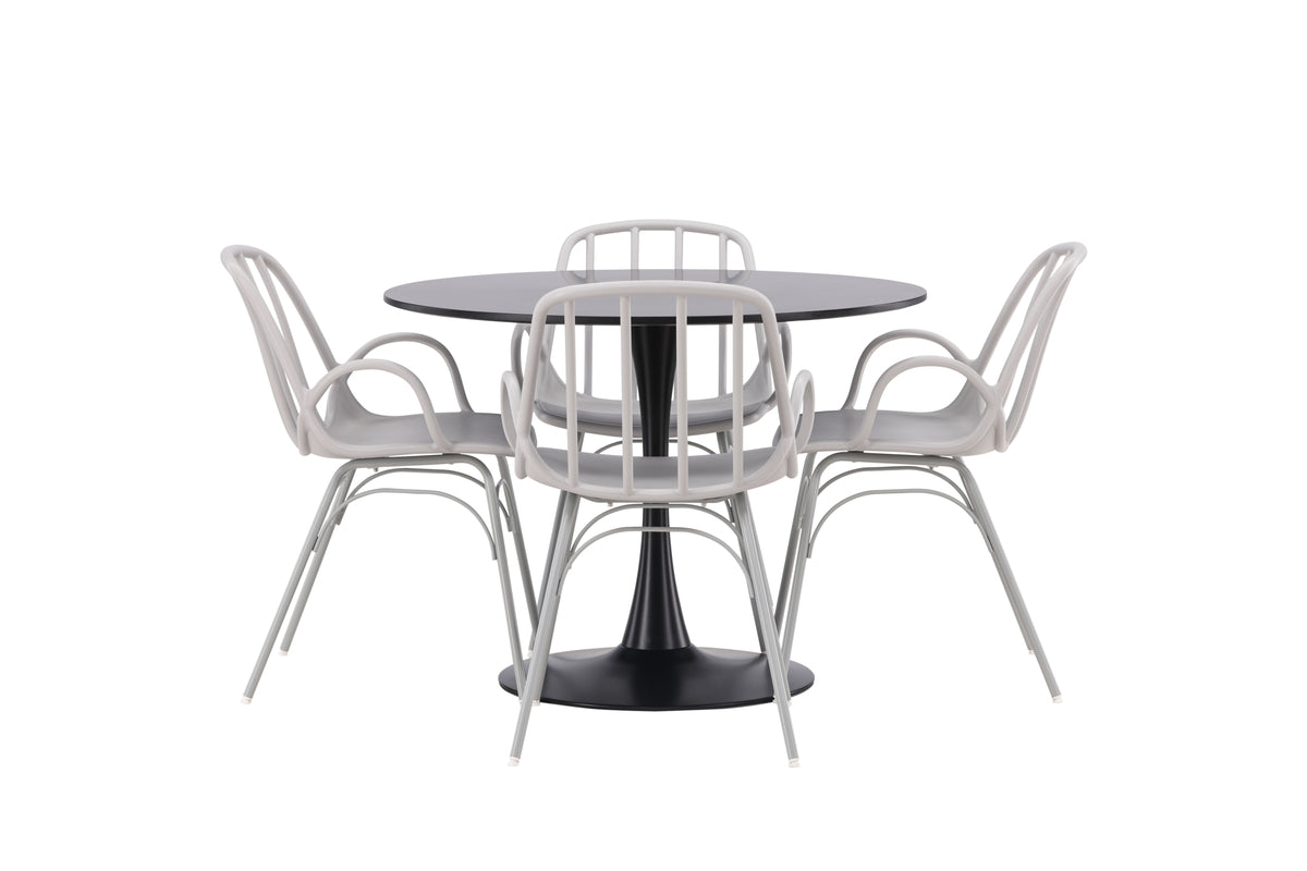 Venture Design Dyrön & Glade Matstolar 2-pack Ljusgrå + Runda Matbord ⌀100 Svart