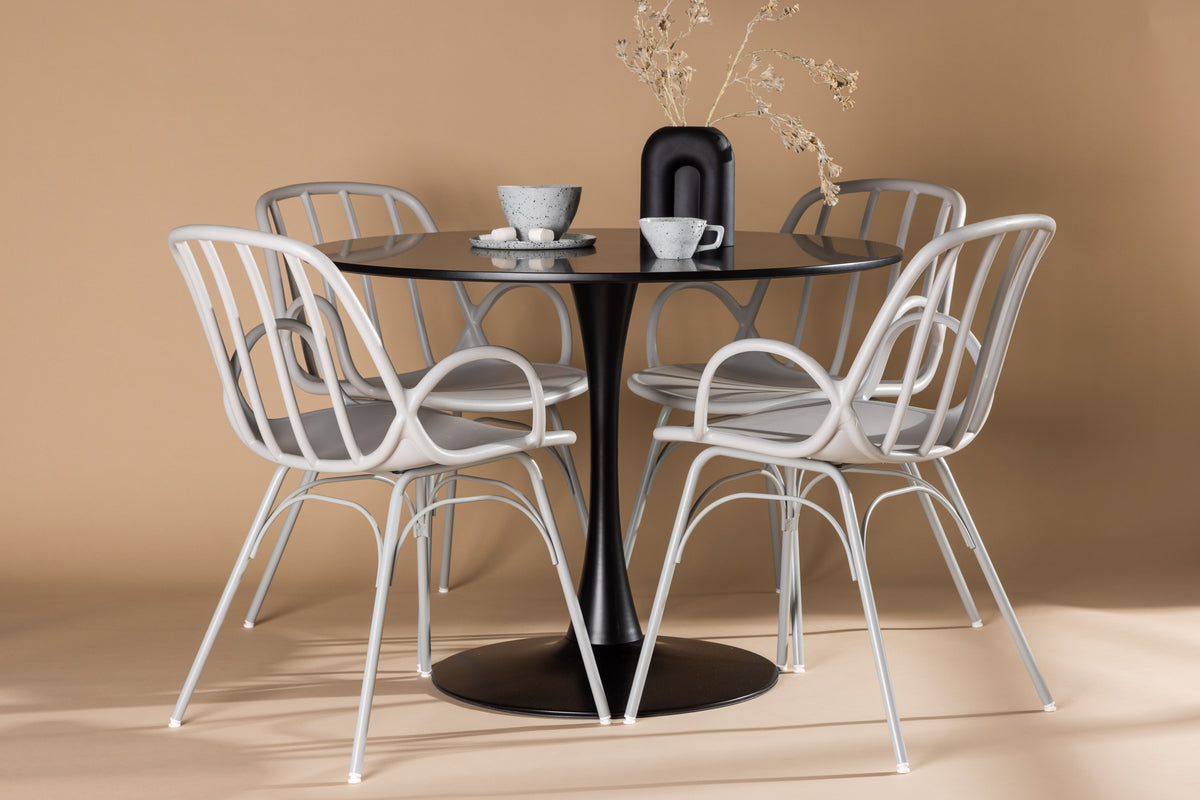 Venture Design Dyrön & Glade Matstolar 2-pack Ljusgrå + Runda Matbord ⌀100 Svart
