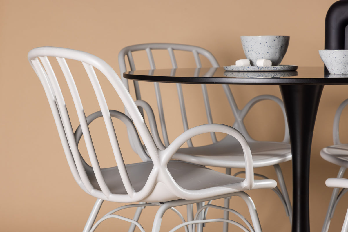 Venture Design Dyrön & Glade Matstolar 2-pack Ljusgrå + Runda Matbord ⌀100 Svart