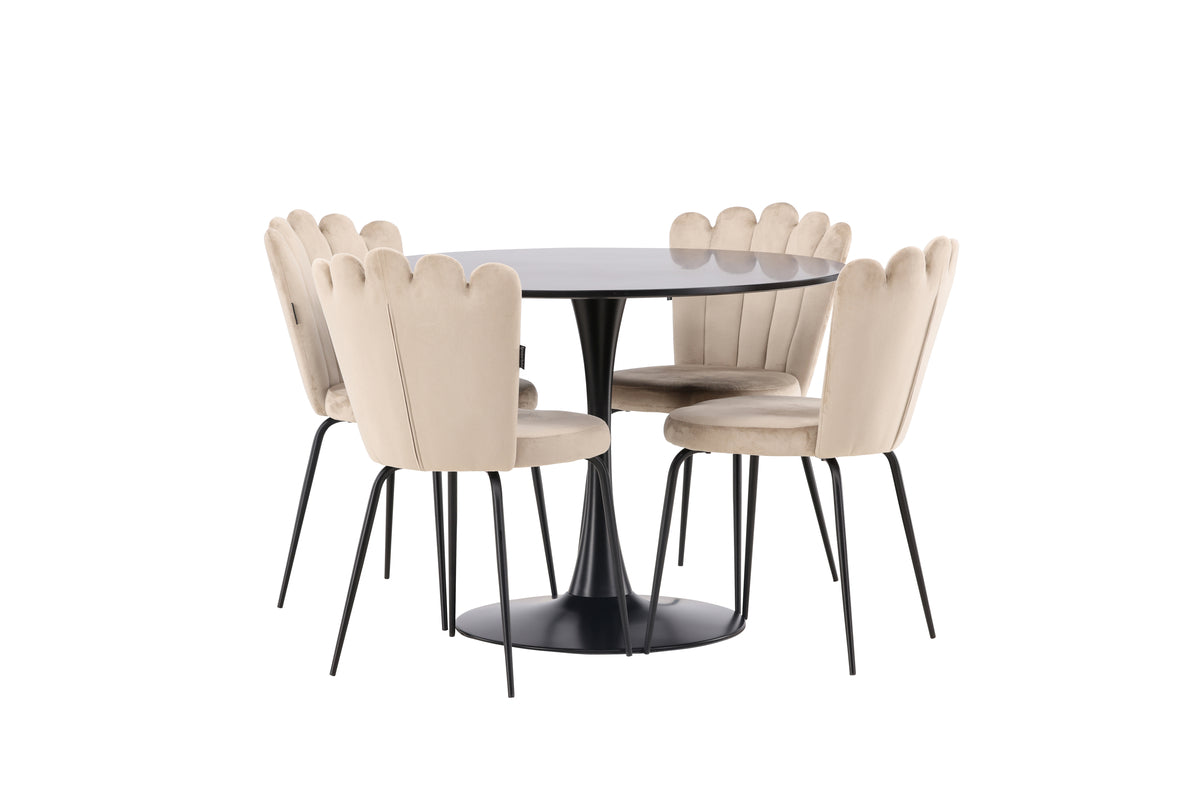 Venture Design Limhamn & Glade Matstolar 2-pack Beige + Runda Matbord ⌀100 Svart