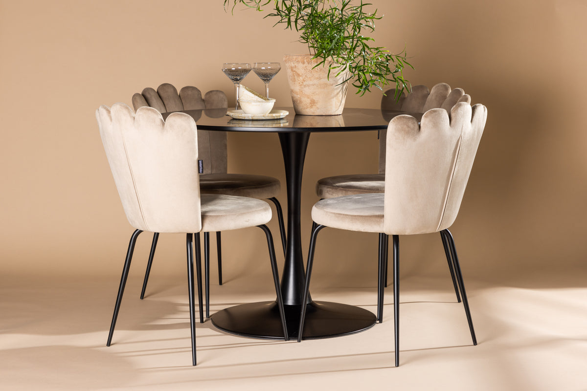 Venture Design Limhamn & Glade Matstolar 2-pack Beige + Runda Matbord ⌀100 Svart