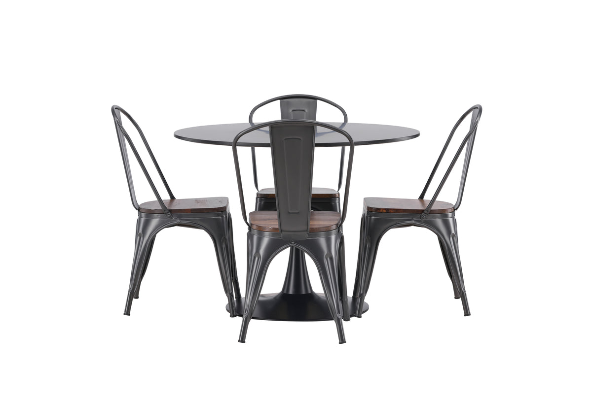 Venture Design Tempe & Glade Matstolar 2-pack Valnöt + Runda Matbord ⌀100 Svart