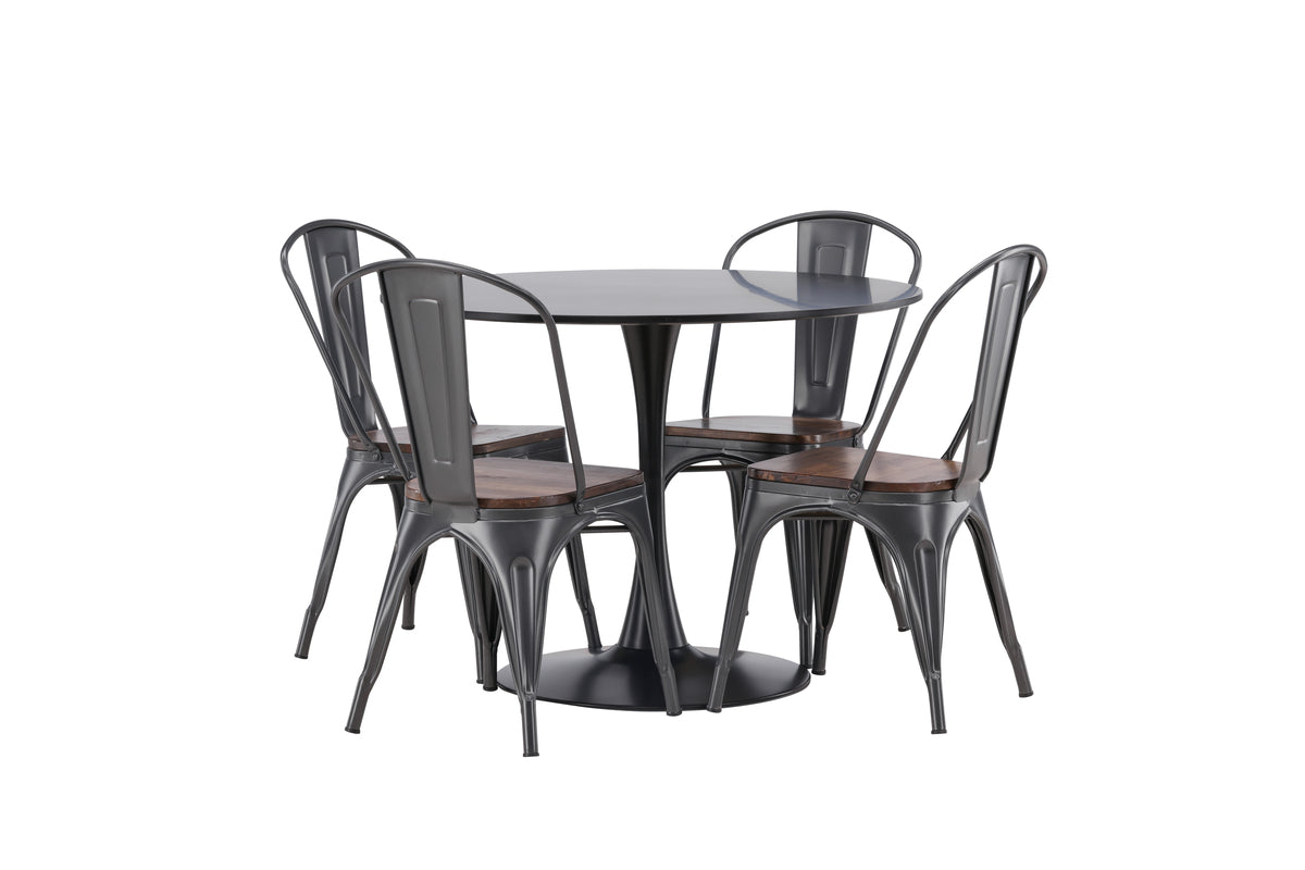 Venture Design Tempe & Glade Matstolar 2-pack Valnöt + Runda Matbord ⌀100 Svart