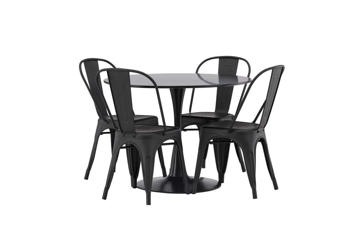 Venture Design Tempe & Glade Matstolar 4-pack Svart + Runda Matbord ⌀100 Svart