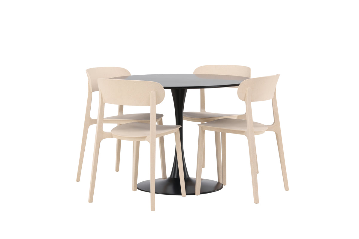 Venture Design Åstol & Glade Matstolar 2-pack Beige + Runda Matbord ⌀100 Svart