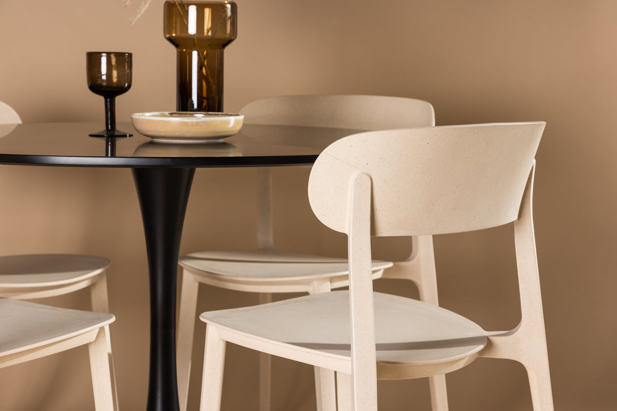 Venture Design Åstol & Glade Matstolar 2-pack Beige + Runda Matbord ⌀100 Svart