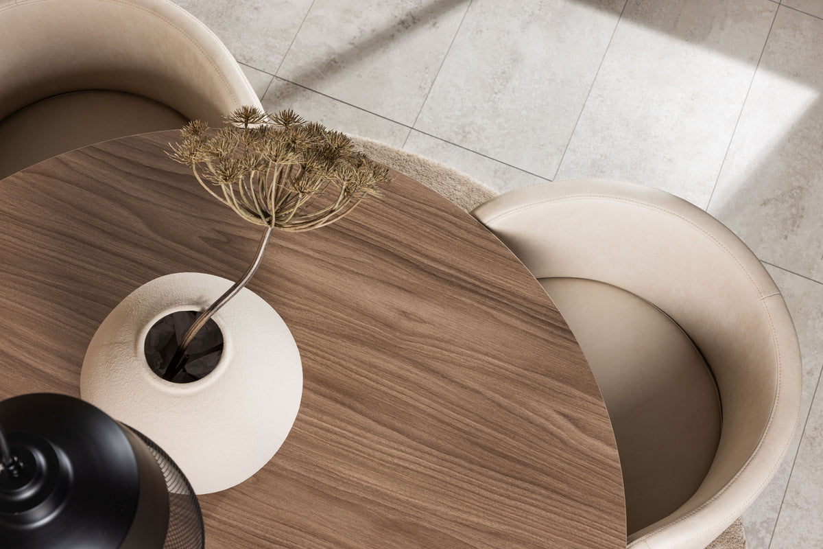 Venture Design Durango & Simrishamn Runda Matbord ⌀120 Valnöt + Matstolar Beige