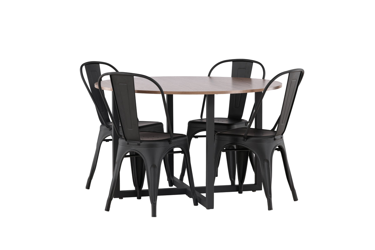 Venture Design Durango & Tempe Runda Matbord ⌀120 Valnöt + Matstolar 4-pack Svart