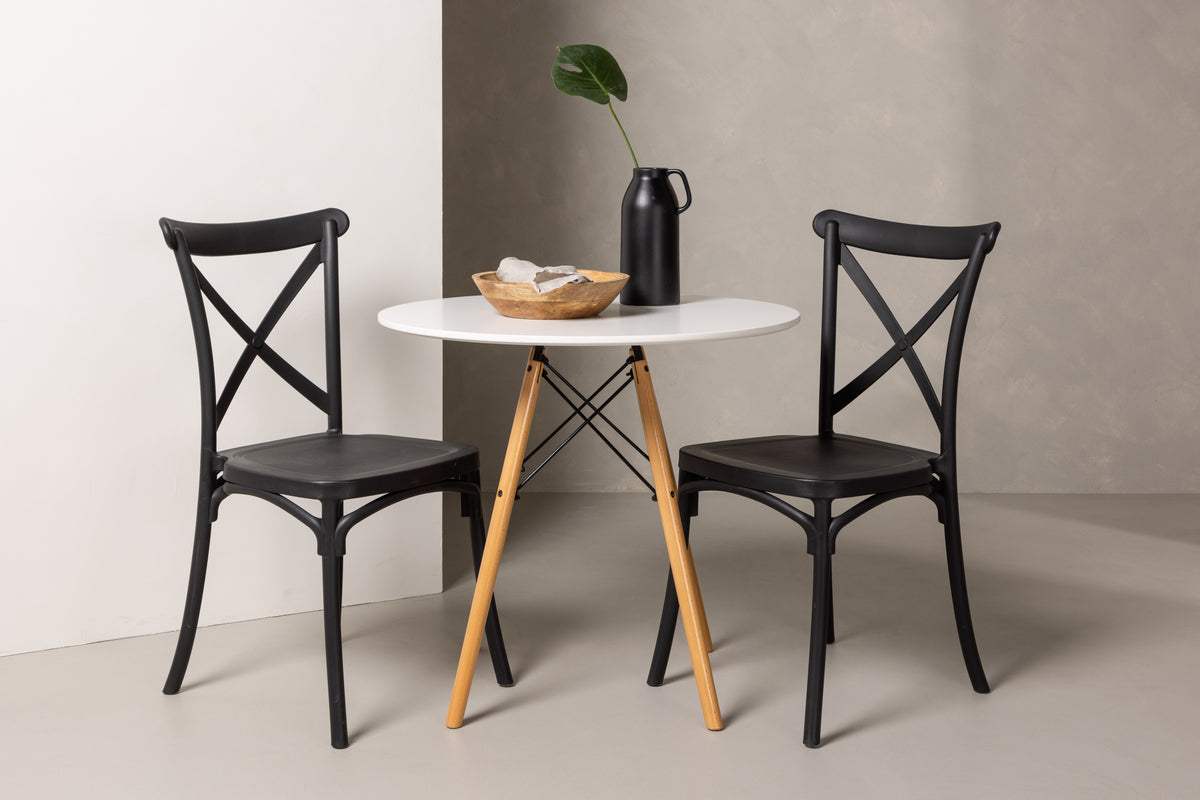 Venture Design Crosett & Danburi Matstolar 2-pack Svart + Runda Matbord ⌀60 Vit