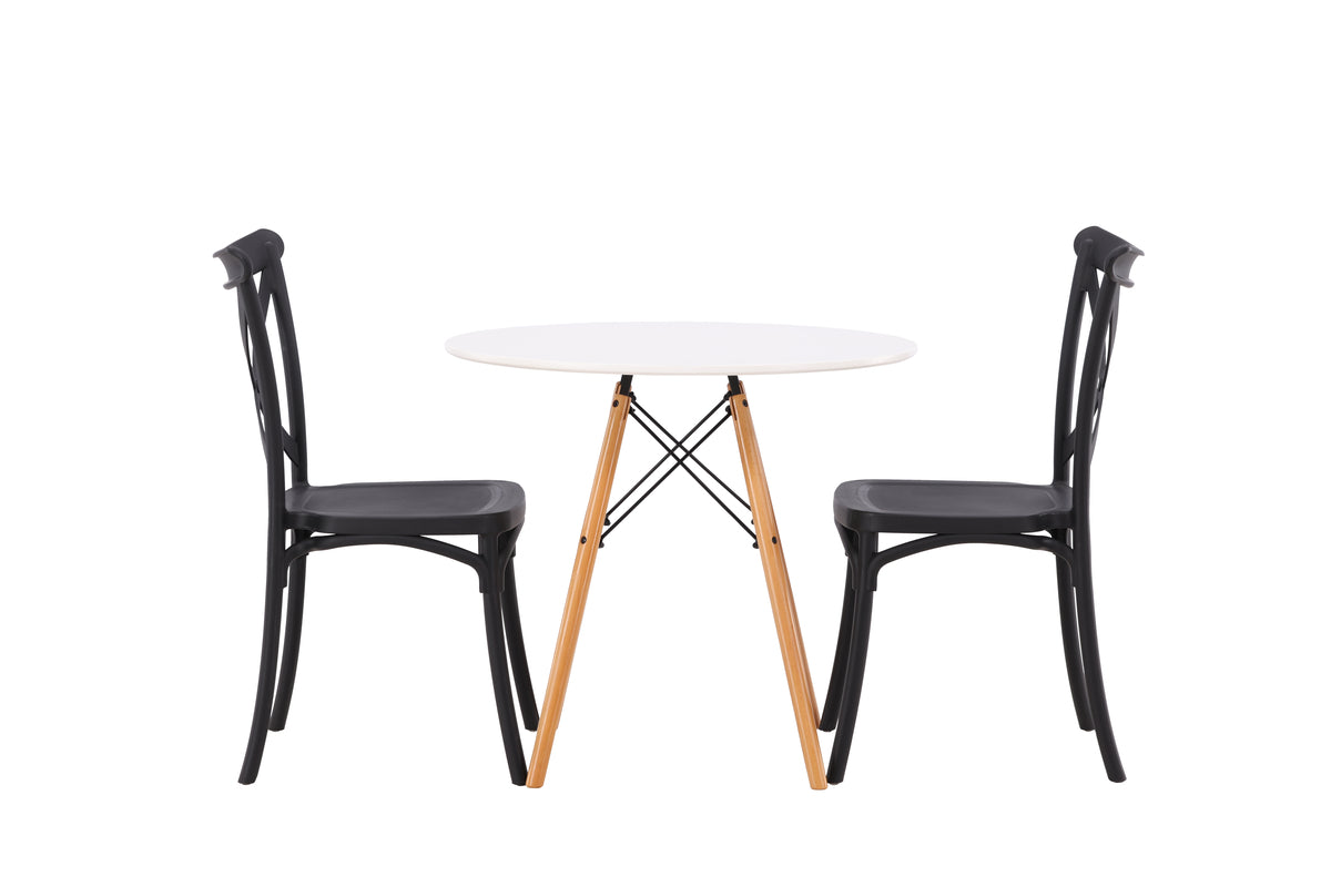 Venture Design Crosett & Danburi Matstolar 2-pack Svart + Runda Matbord ⌀60 Vit