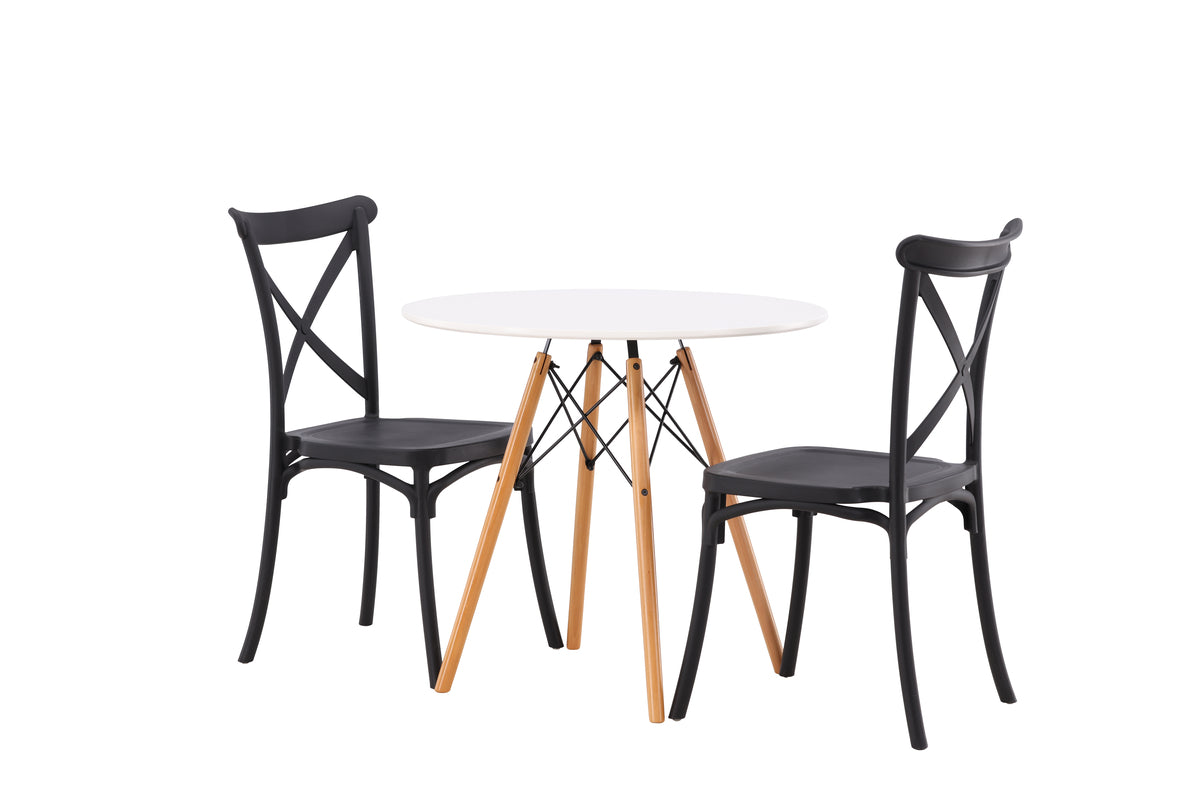Venture Design Crosett & Danburi Matstolar 2-pack Svart + Runda Matbord ⌀60 Vit