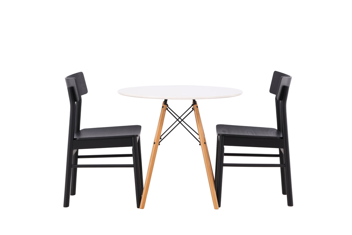 Venture Design Montros & Danburi Matstolar 2-pack Svart + Runda Matbord ⌀60 Vit