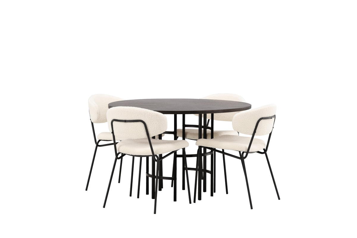 Venture Design Chico & Copenhagen Matstolar 2-pack Vit + Runda Matbord ⌀115 Mocka