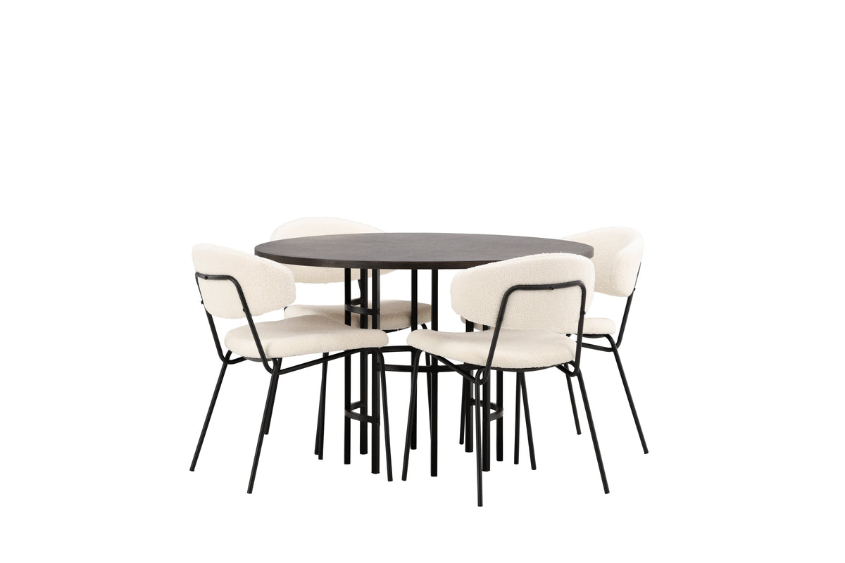 Venture Design Chico & Copenhagen Matstolar 2-pack Vit + Runda Matbord ⌀115 Mocka