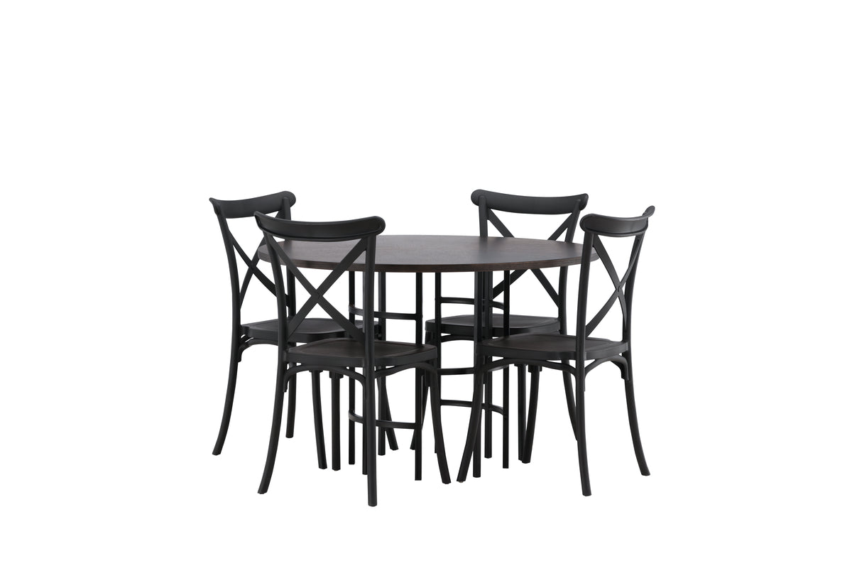 Venture Design Crosett & Copenhagen Matstolar 2-pack Svart + Runda Matbord ⌀115 Mocka