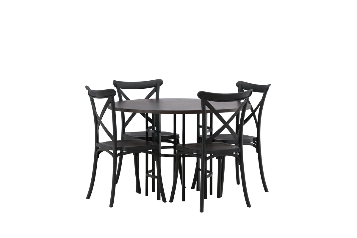 Venture Design Crosett & Copenhagen Matstolar 2-pack Svart + Runda Matbord ⌀115 Mocka