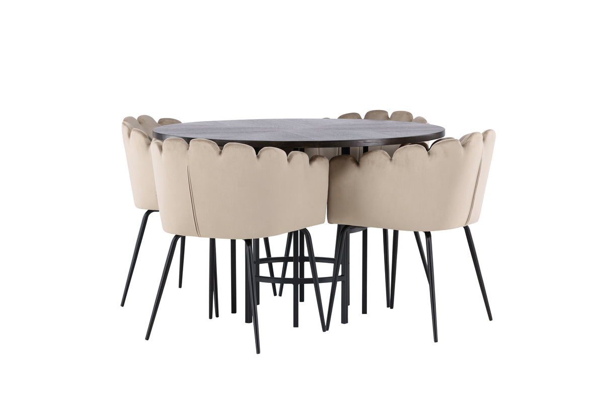 Venture Design Limhamn & Copenhagen Matstolar Beige + Runda Matbord ⌀115 Mocka