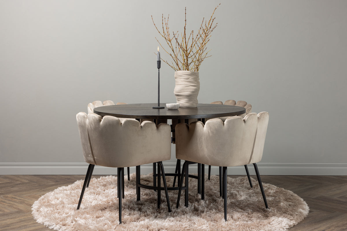 Venture Design Limhamn & Copenhagen Matstolar Beige + Runda Matbord ⌀115 Mocka