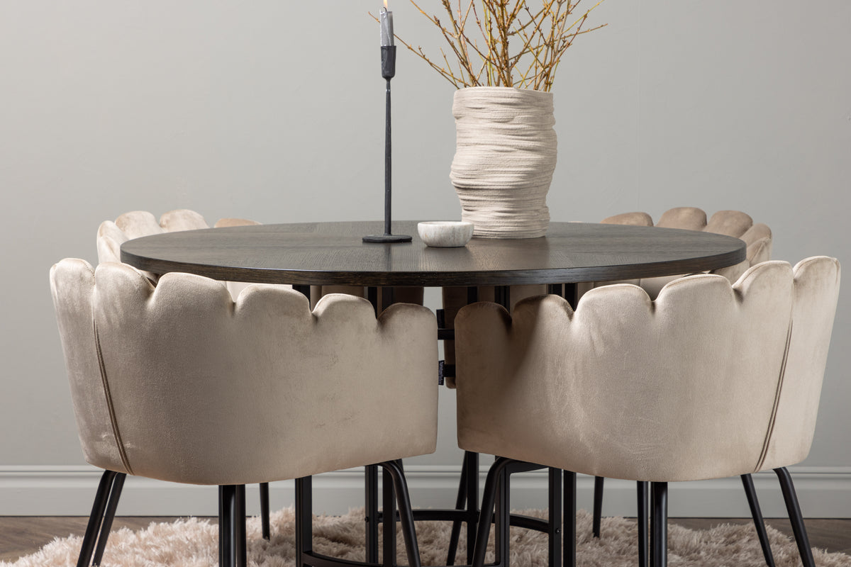 Venture Design Limhamn & Copenhagen Matstolar Beige + Runda Matbord ⌀115 Mocka