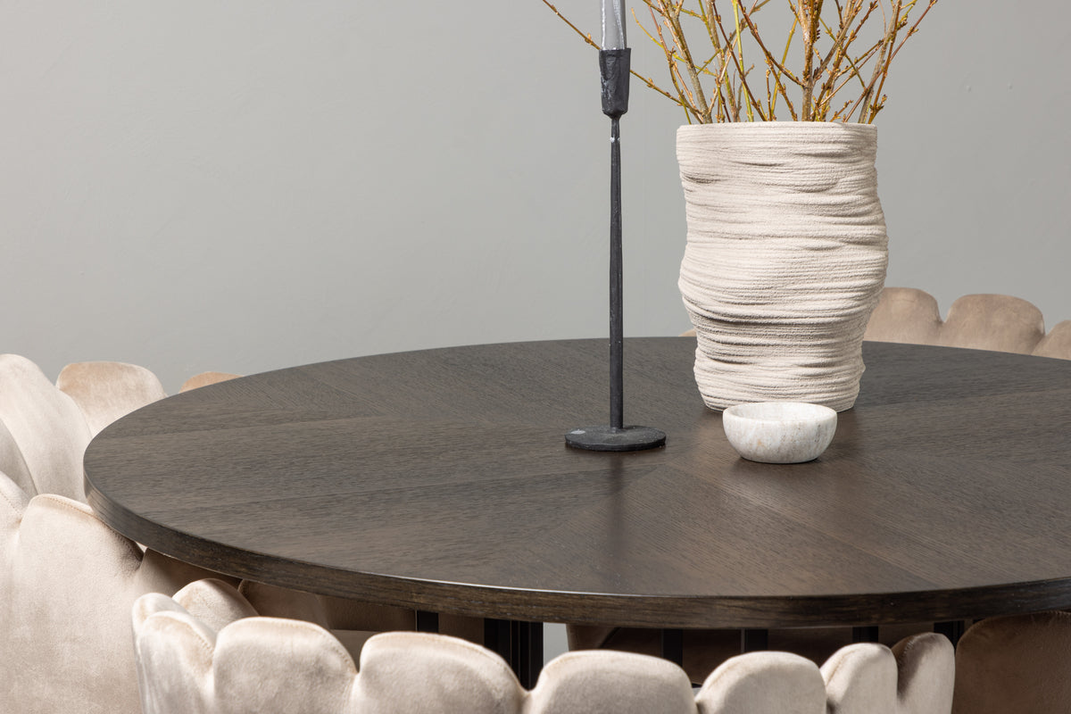 Venture Design Limhamn & Copenhagen Matstolar Beige + Runda Matbord ⌀115 Mocka