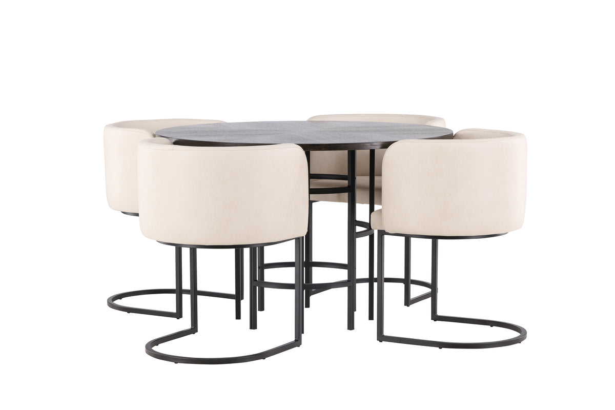 Venture Design Copenhagen & Simrishamn Runda Matbord ⌀115 Mocka + Matstolar Beige