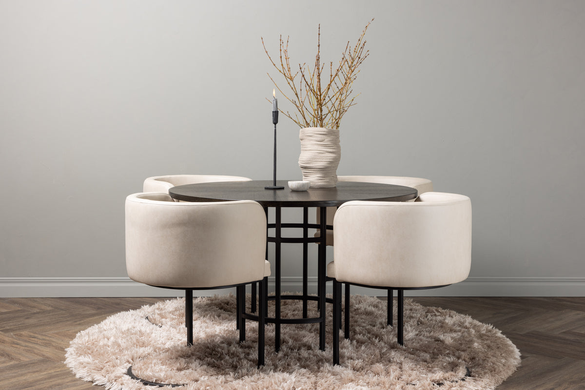 Venture Design Copenhagen & Simrishamn Runda Matbord ⌀115 Mocka + Matstolar Beige