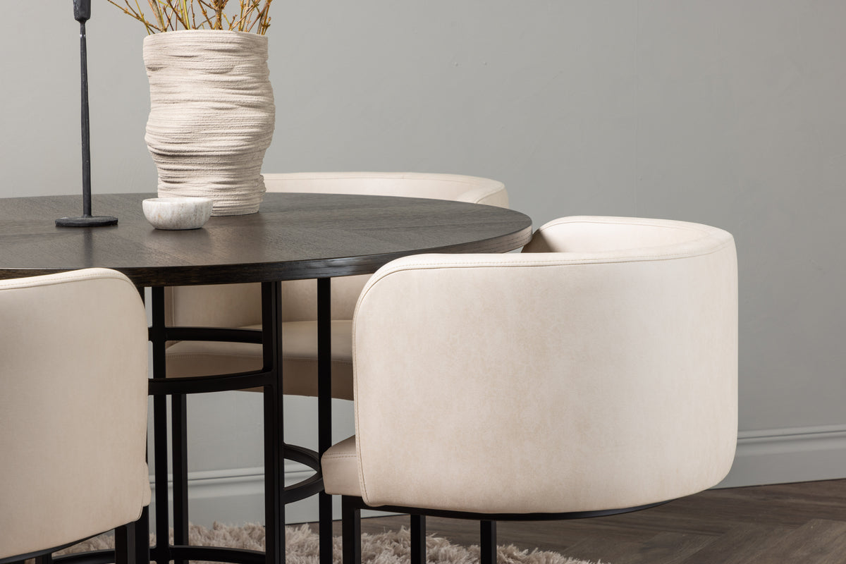 Venture Design Copenhagen & Simrishamn Runda Matbord ⌀115 Mocka + Matstolar Beige