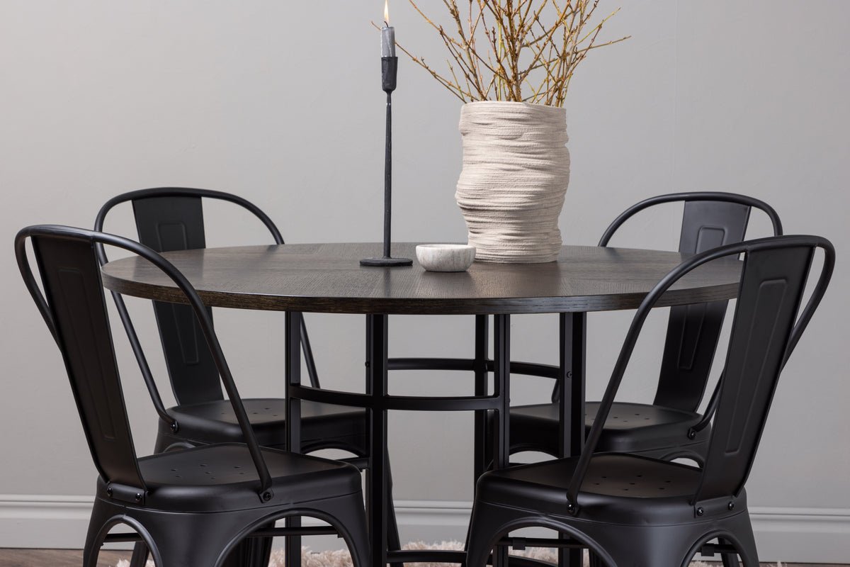Venture Design Tempe & Copenhagen Matstolar 4-pack Svart + Runda Matbord ⌀115 Mocka