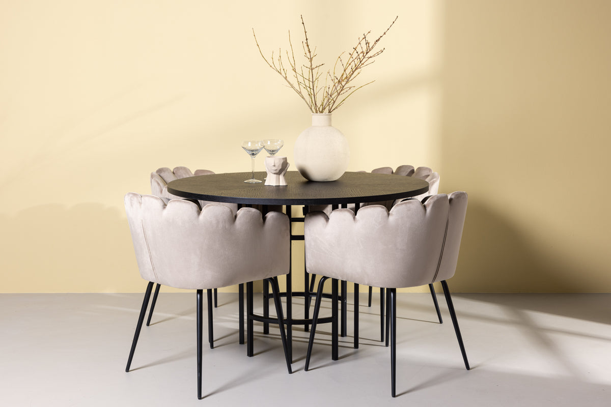 Venture Design Limhamn & Copenhagen Matstolar Beige + Runda Matbord ⌀115 Svart