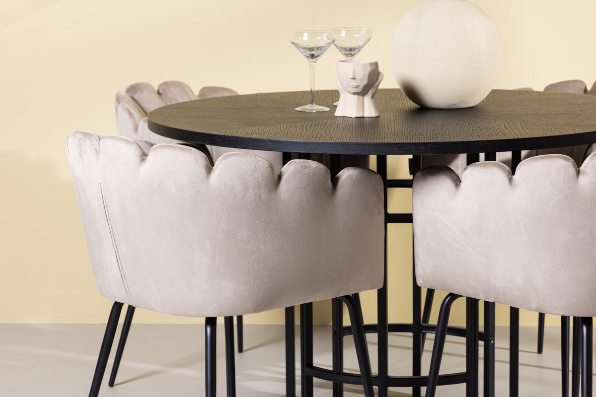 Venture Design Limhamn & Copenhagen Matstolar Beige + Runda Matbord ⌀115 Svart