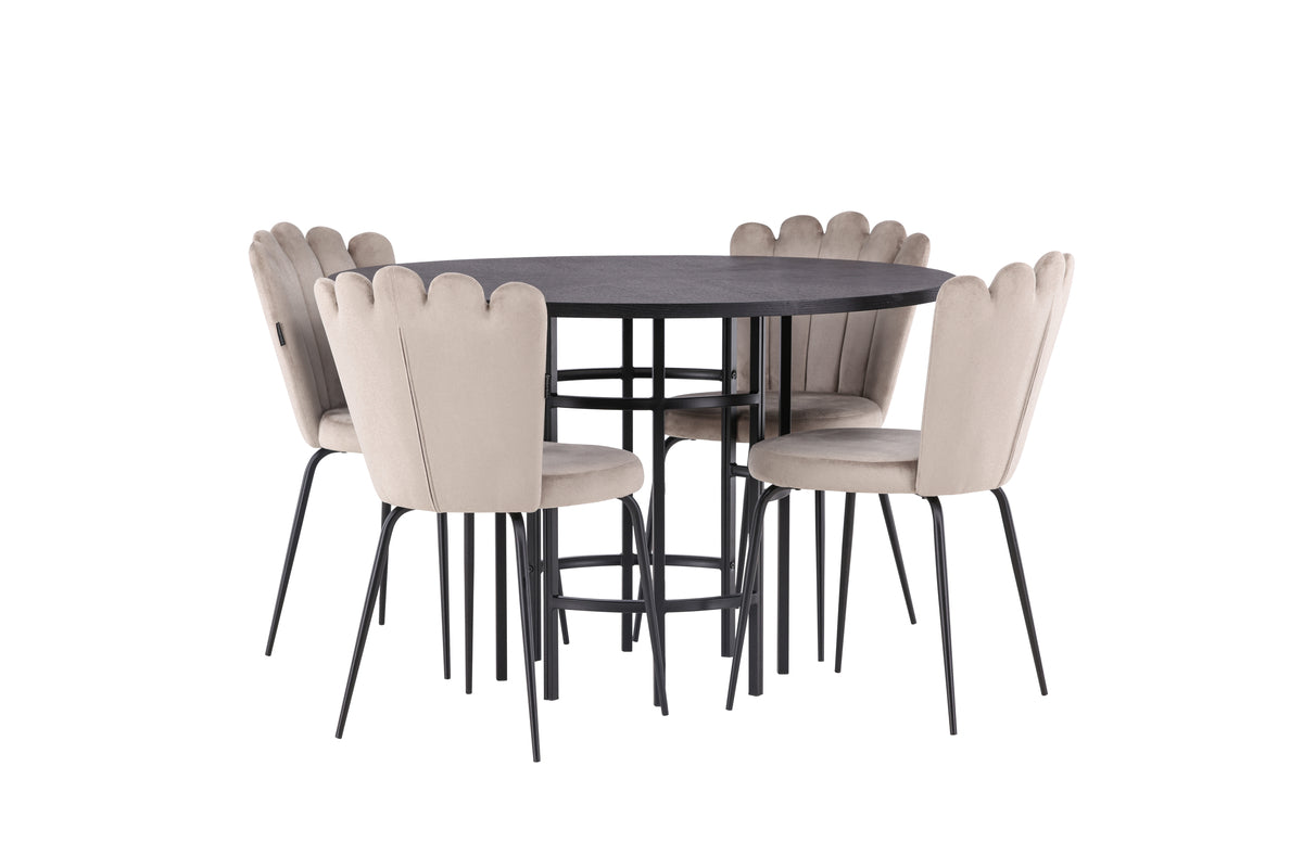 Venture Design Limhamn & Copenhagen Matstolar 2-pack Beige + Runda Matbord ⌀115 Svart