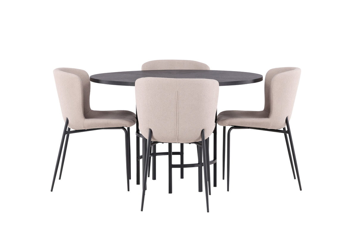 Venture Design Modesto & Copenhagen Matstolar 2-pack Beige + Runda Matbord ⌀115 Svart
