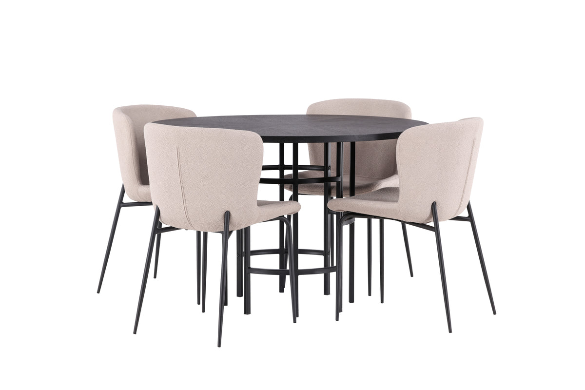 Venture Design Modesto & Copenhagen Matstolar 2-pack Beige + Runda Matbord ⌀115 Svart