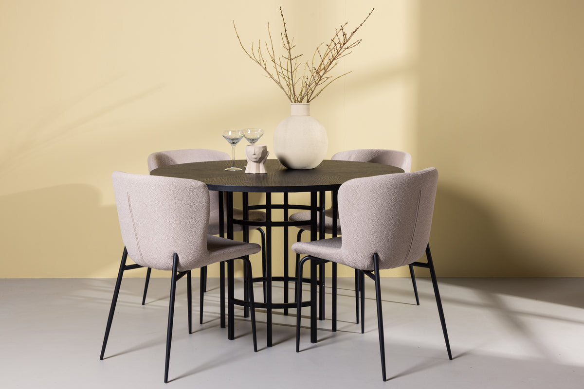 Venture Design Modesto & Copenhagen Matstolar 2-pack Beige + Runda Matbord ⌀115 Svart