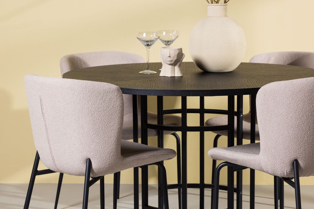 Venture Design Modesto & Copenhagen Matstolar 2-pack Beige + Runda Matbord ⌀115 Svart