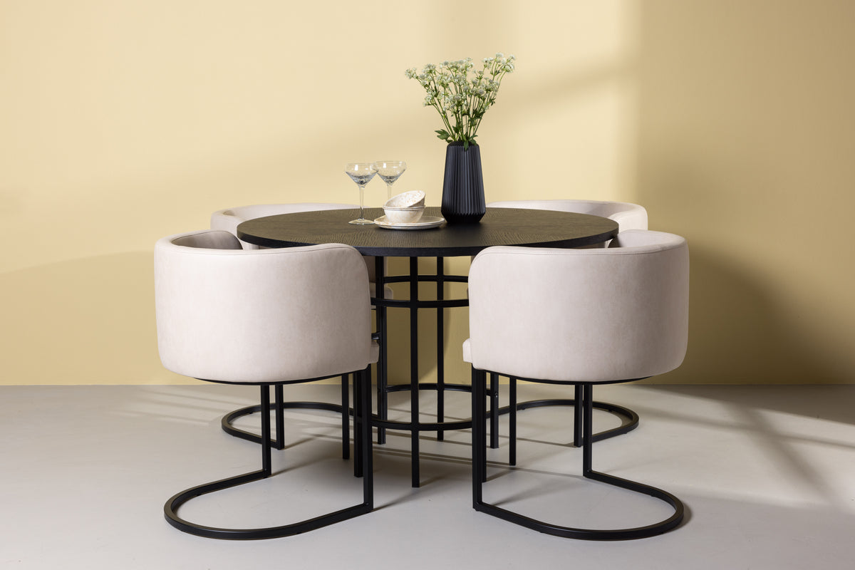 Venture Design Copenhagen & Simrishamn Runda Matbord ⌀115 Svart + Matstolar Beige