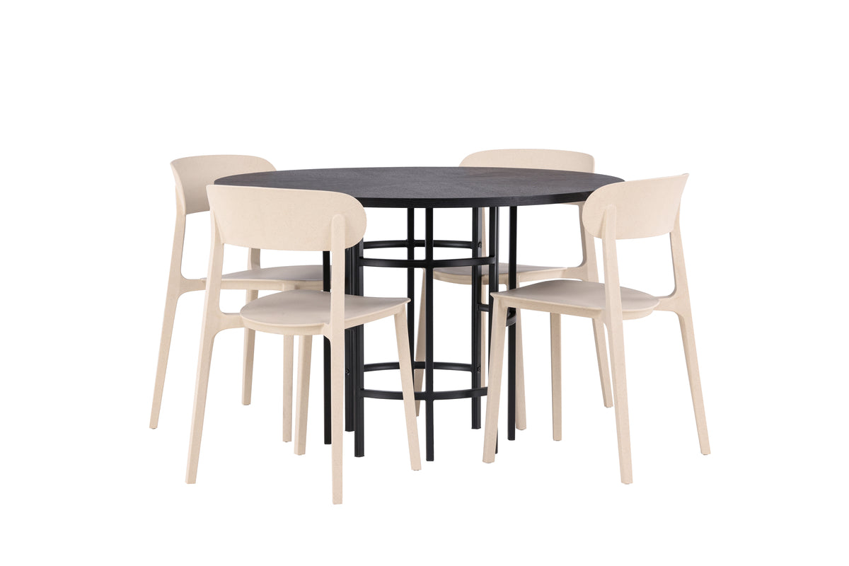 Venture Design Åstol & Copenhagen Matstolar 2-pack Beige + Runda Matbord ⌀115 Svart
