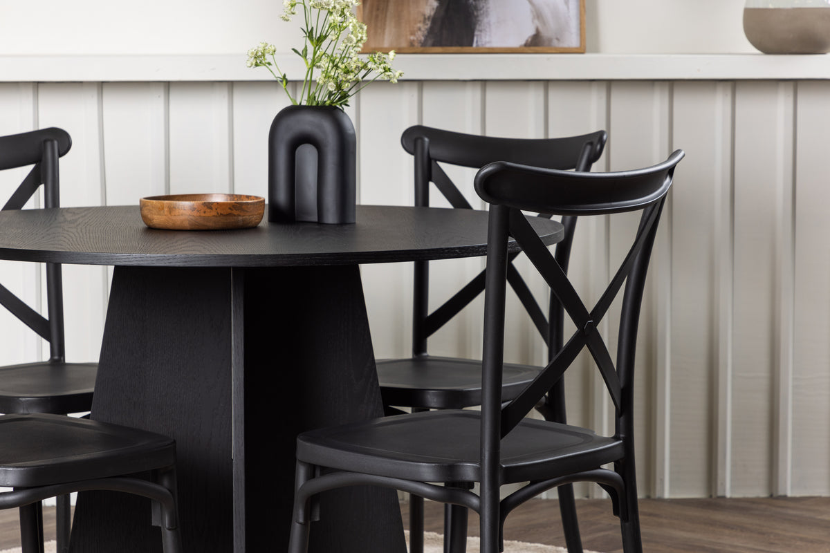 Venture Design Bootcut & Crosett Runda Matbord ⌀110 Svart + Matstolar 2-pack Svart