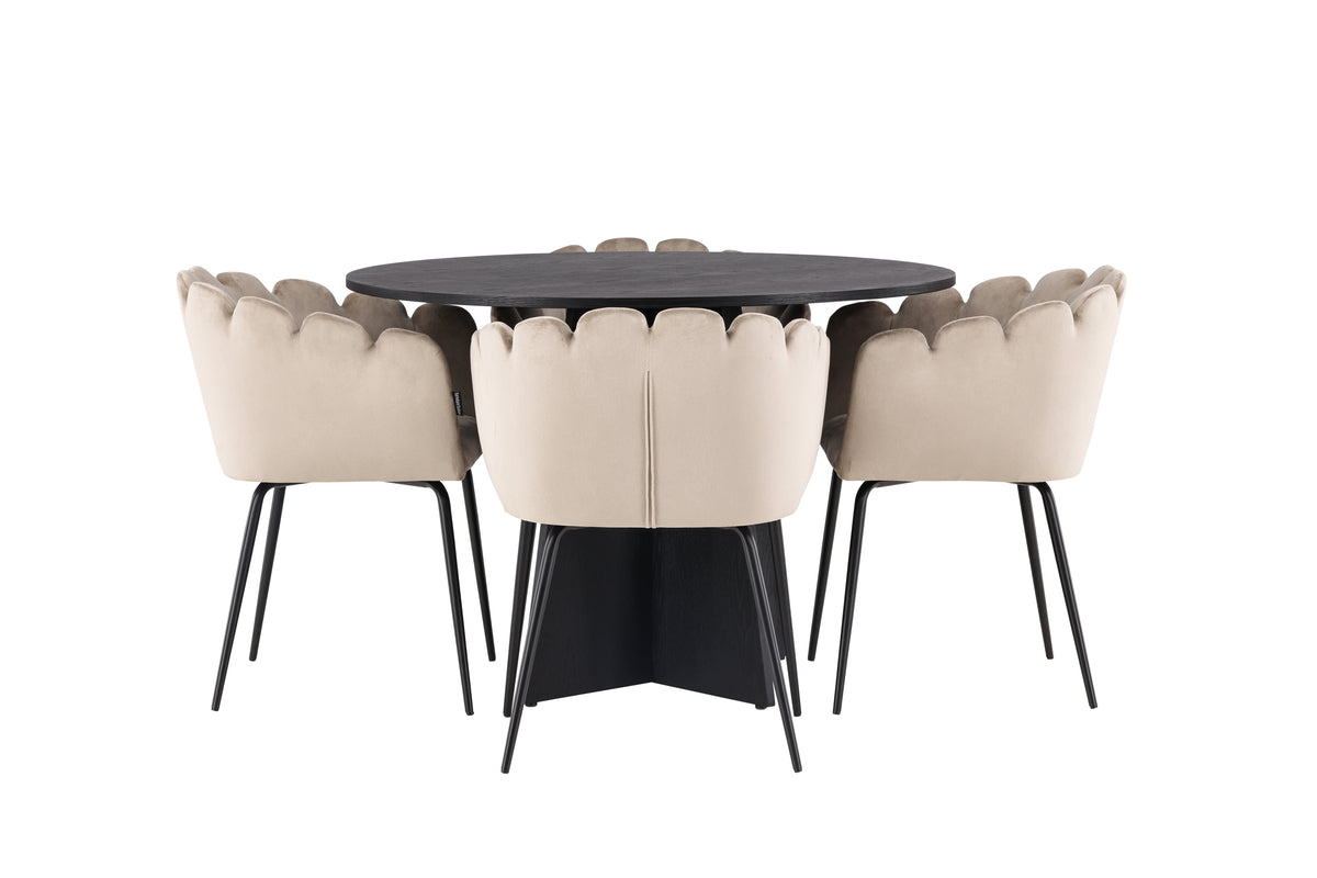 Venture Design Limhamn & Bootcut Matstolar Beige + Runda Matbord ⌀110 Svart