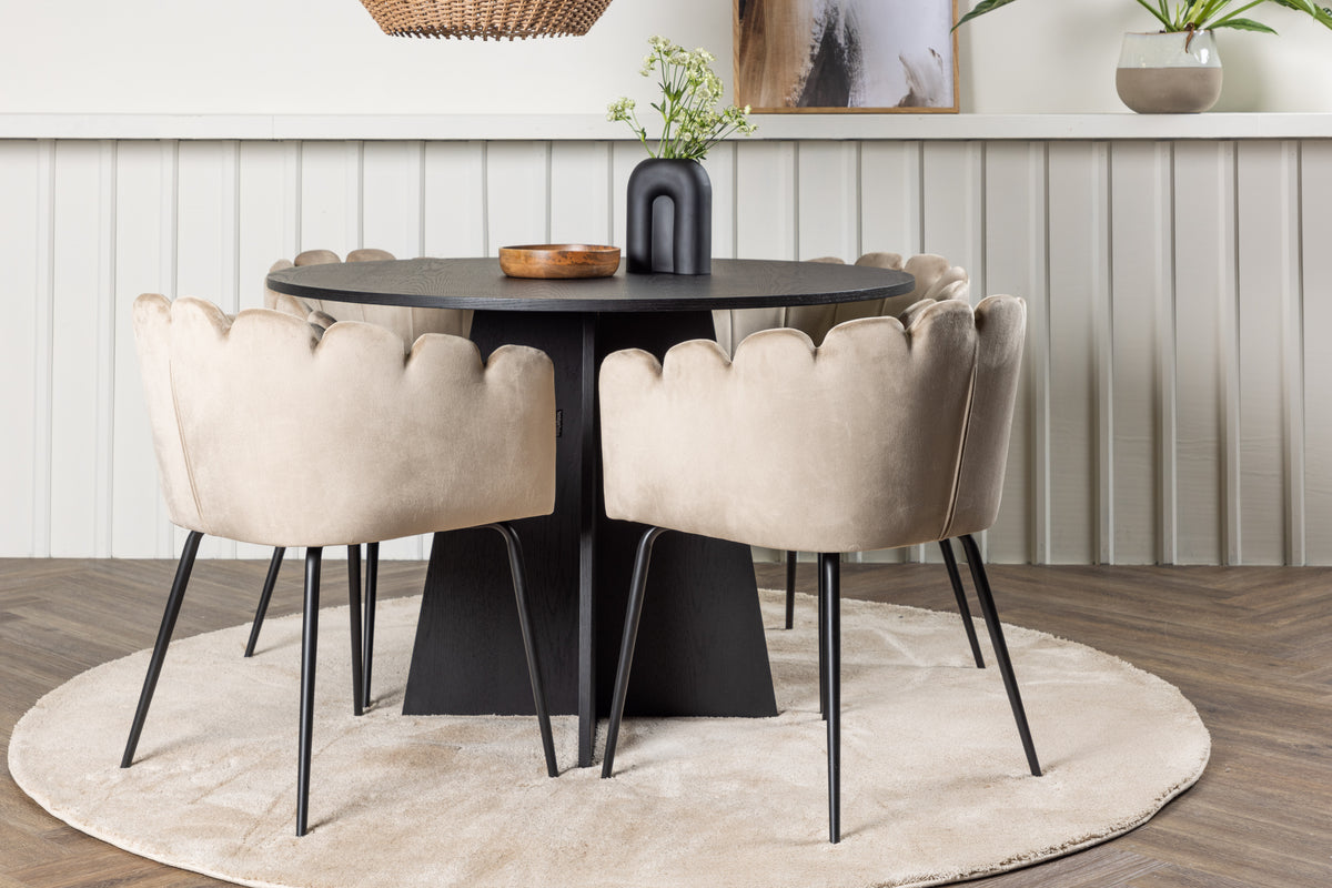 Venture Design Limhamn & Bootcut Matstolar Beige + Runda Matbord ⌀110 Svart