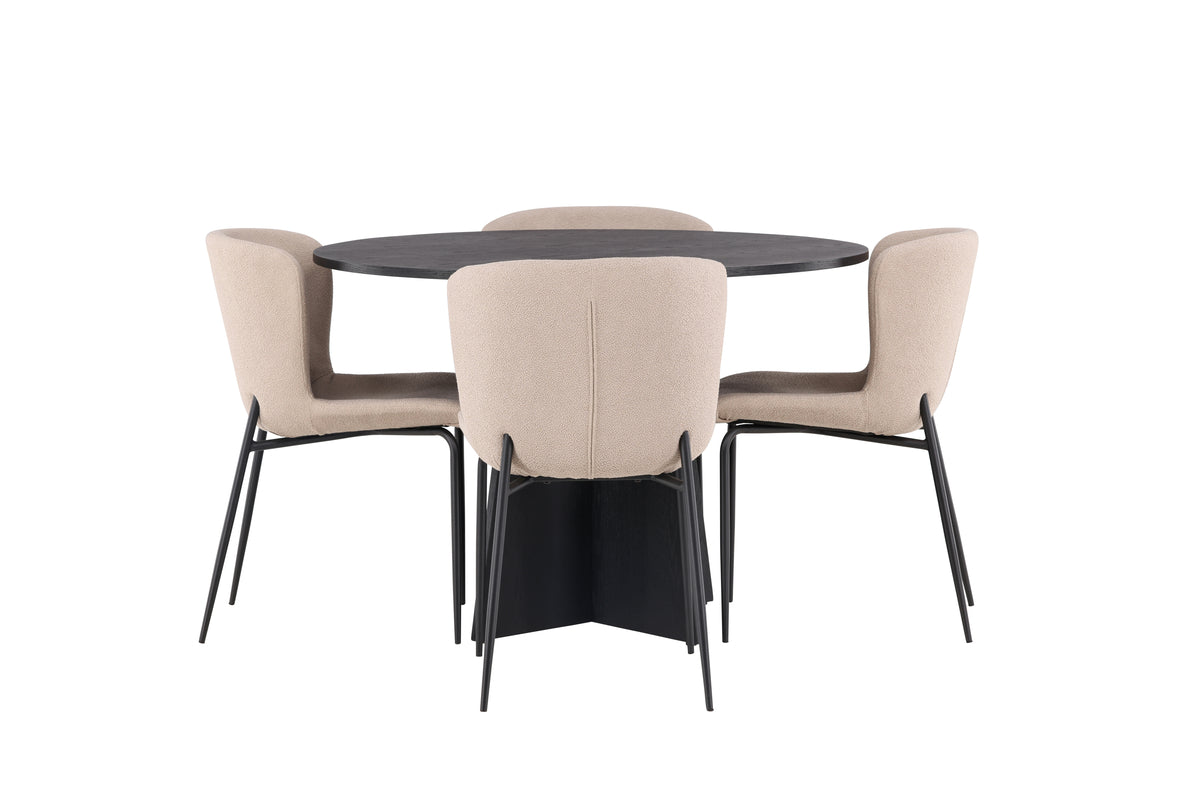 Venture Design Bootcut & Modesto Runda Matbord ⌀110 Svart + Matstolar 2-pack Beige