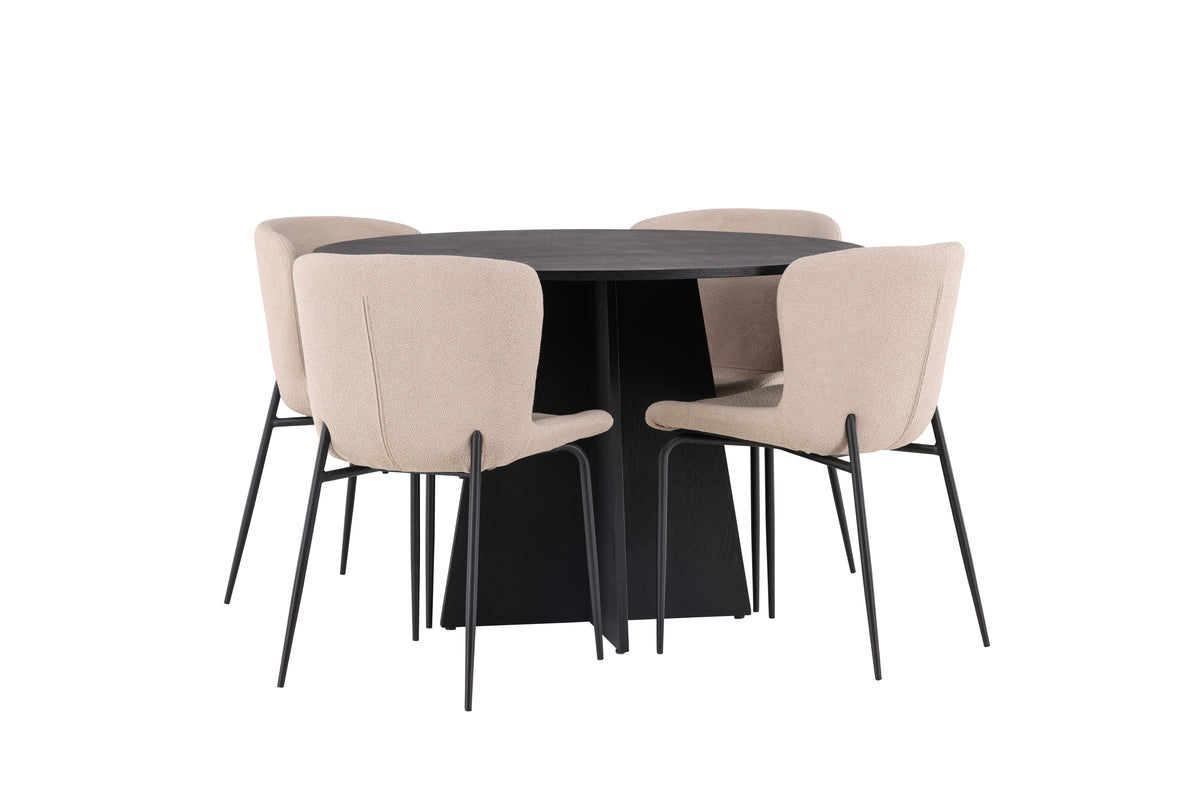 Venture Design Bootcut & Modesto Runda Matbord ⌀110 Svart + Matstolar 2-pack Beige