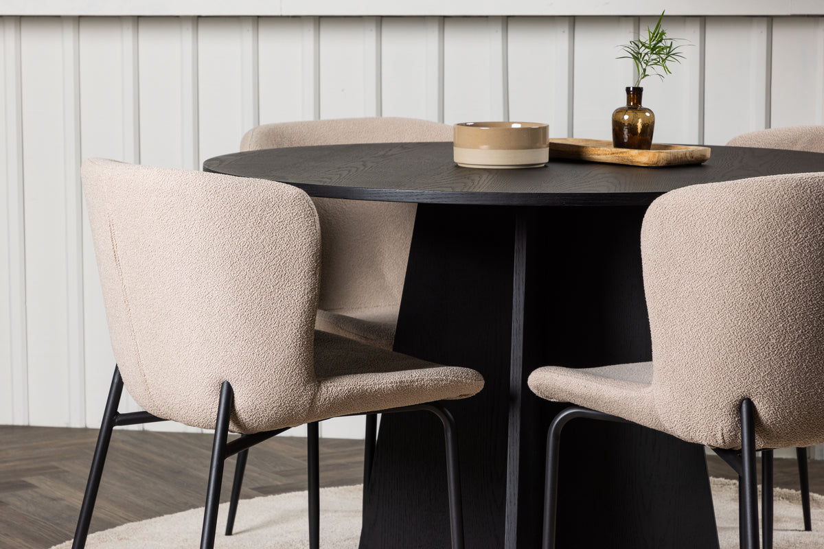 Venture Design Bootcut & Modesto Runda Matbord ⌀110 Svart + Matstolar 2-pack Beige