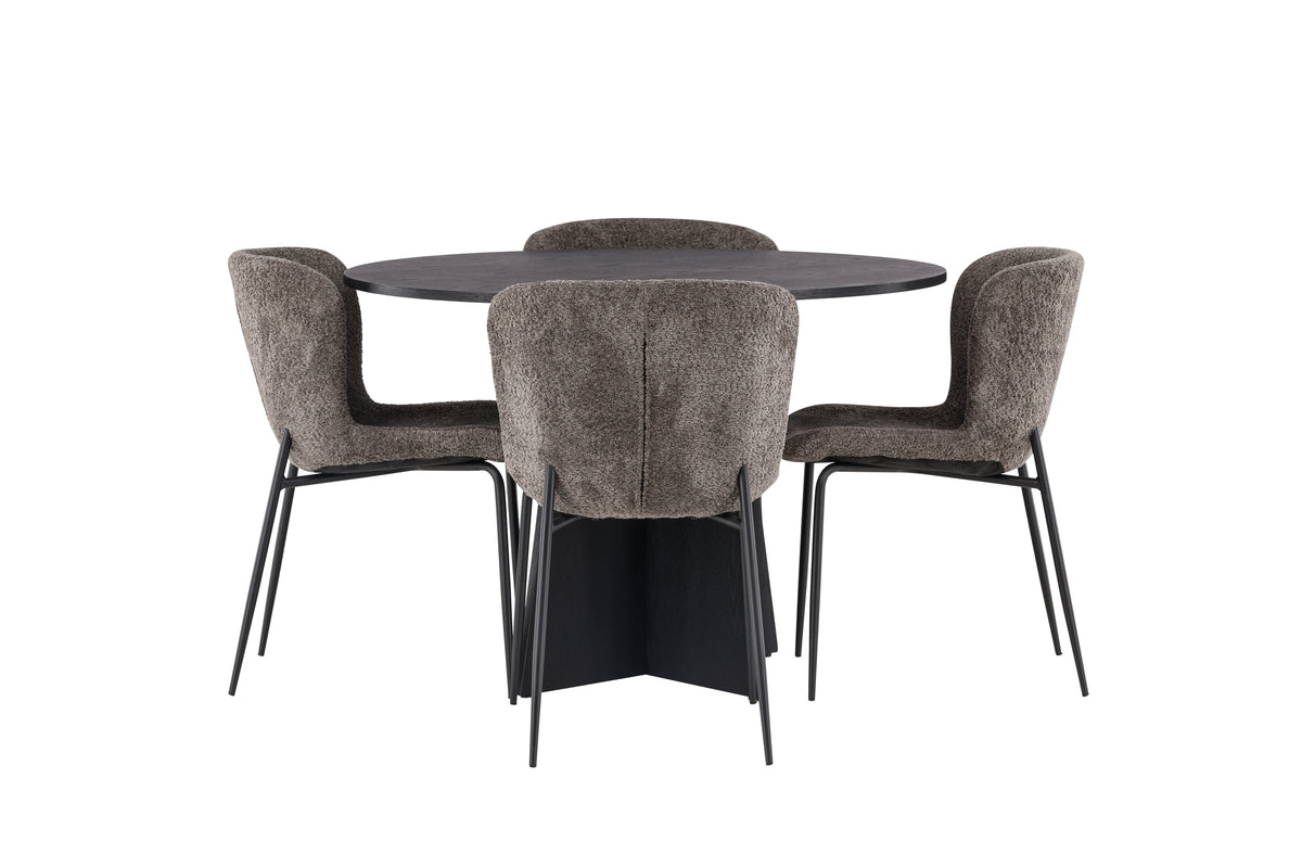 Venture Design Bootcut & Modesto Runda Matbord ⌀110 Svart + Matstolar 2-pack Brun