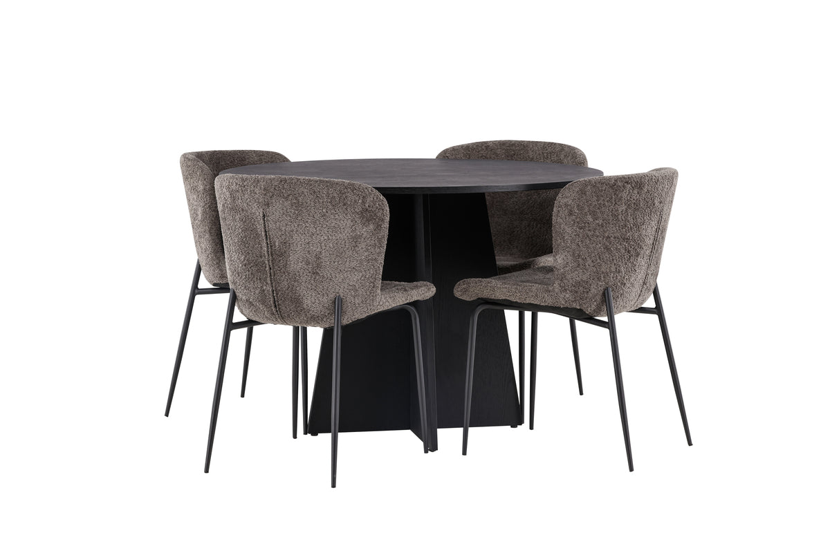 Venture Design Bootcut & Modesto Runda Matbord ⌀110 Svart + Matstolar 2-pack Brun