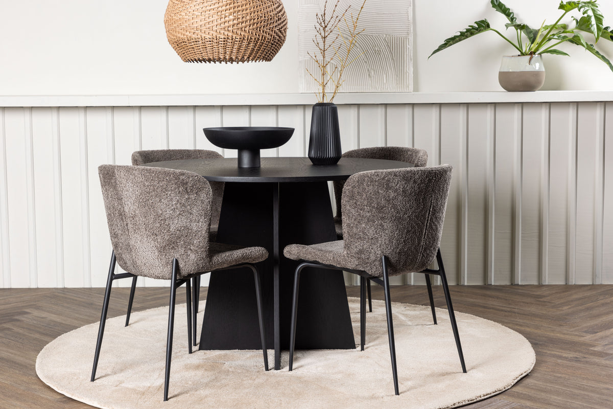 Venture Design Bootcut & Modesto Runda Matbord ⌀110 Svart + Matstolar 2-pack Brun