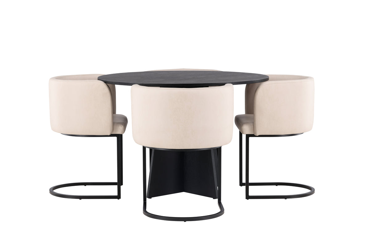 Venture Design Bootcut & Simrishamn Runda Matbord ⌀110 Svart + Matstolar Beige